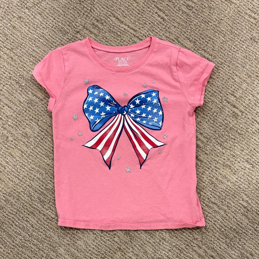 The Children's Place Pink Tee with American Flag Bow